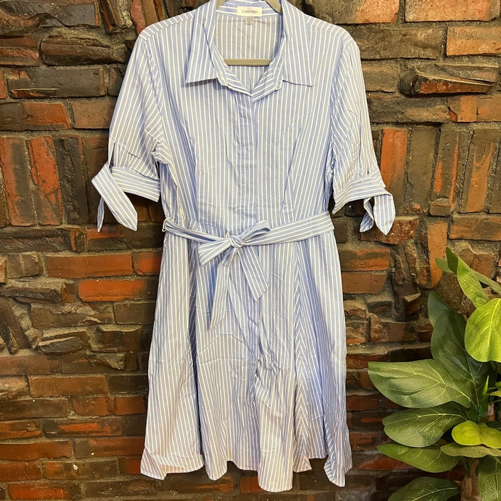 Calvin Klein Nautical Blue Striped Women's Shirt Dress